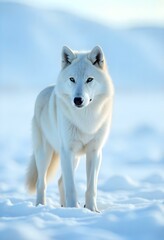 Obraz premium Tundra Wolf in snowy wilderness, blending seamlessly into its serene natural habitat.