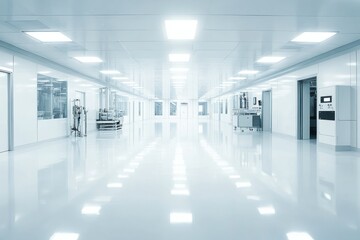 Clean and Modern Laboratory Interior with Bright Lighting, Polished Floors, and High-Tech Equipment in a Spacious Environment