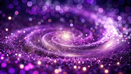Obraz premium A swirling abstract galaxy of purple glitter with glowing lights in the background.