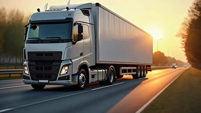 A modern European truck with standard trailer is driving on the road