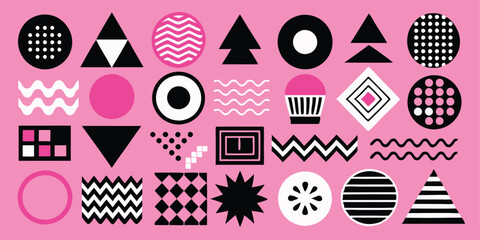 Different set of geometric shapes. Memphis design retro elements. Collection trendy halftone geometric shapes. trends designs and vintage graphics design element collection. vector file easily used.