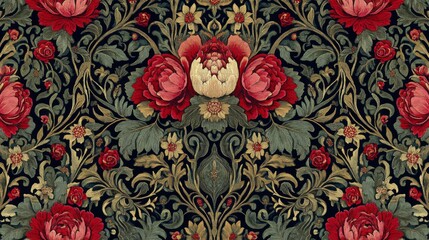 Intricate Red And Gold Floral Textile Design