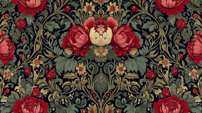 Intricate Red And Gold Floral Textile Design