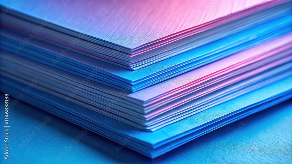 Aufkleber Stack of vibrant blue and pink paper sheets with a soft gradient, creating a textured and abstract design.