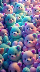 Fototapeta premium Phone wallpaper, Many small, pastel-colored teddy bears are clustered together, phone background