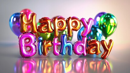 Colorful "Happy Birthday" balloons with festive background.