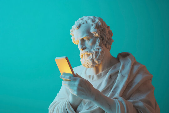 Philosopher Bust with a Smartphone"