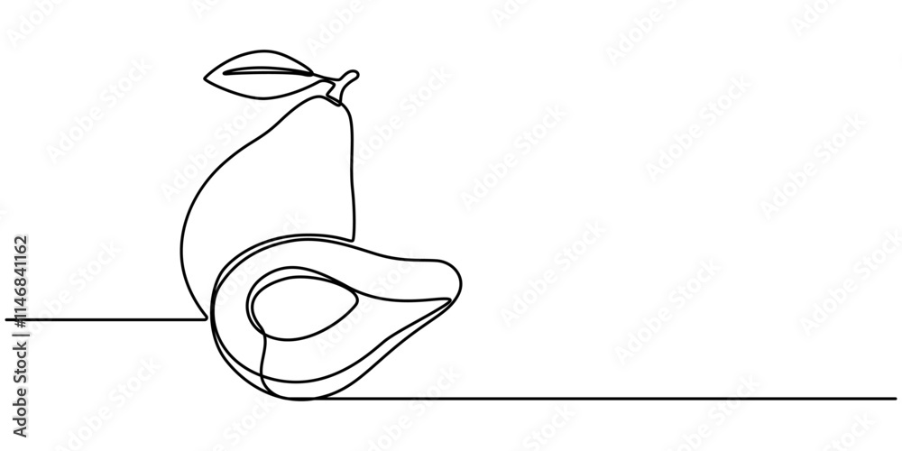 Poster avocado single line icon, one continuous line illustration of an avocado, isolated on white backgrou