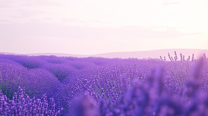 Fototapeta premium Exquisite lavender fields stretching against a soft lilac sky, panoramic shot, Naturalistic style