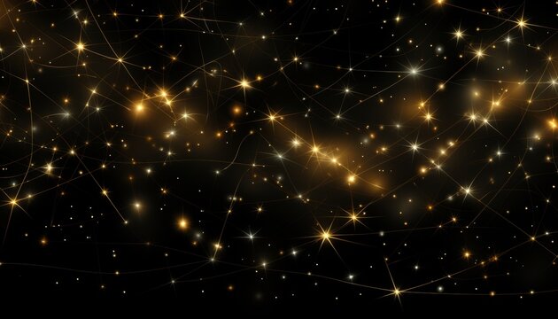 Elegant outline of constellations on a dark canvas with gold and silver stars and glitter effects