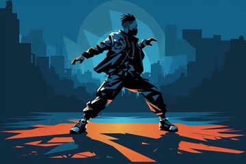 Dynamic silhouette of a street dancer in blue and white colors capturing ghetto dance vibes