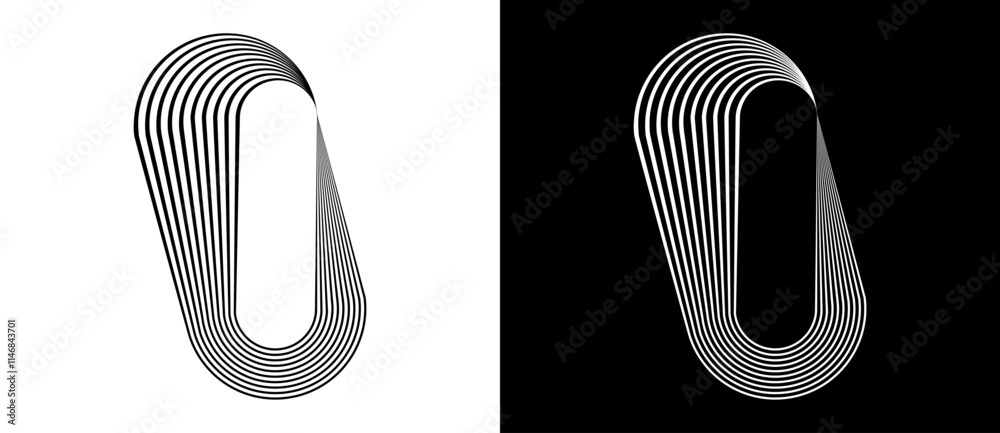 Poster Circle abstract background. Illusion of dynamic transition. Black shape on a white background and white lines on the black side.