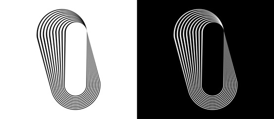Circle abstract background. Illusion of dynamic transition. Black shape on a white background and white lines on the black side.