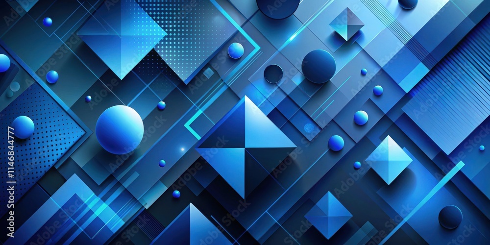 Aufkleber abstract blue geometric shapes with depth and dimension