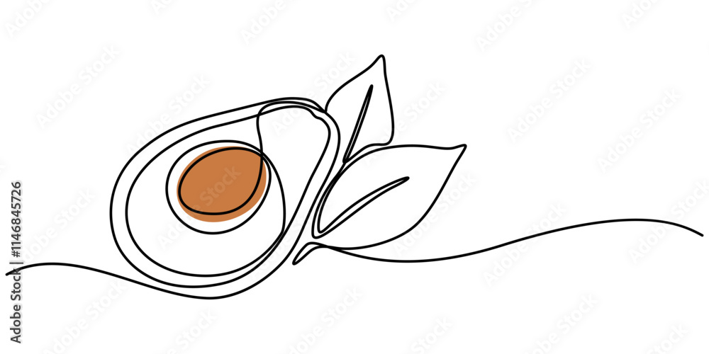 Poster avocado single line icon, one continuous line illustration of an avocado, isolated on white backgrou