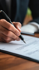 Signing a Document with Pen. Signing an officetel rental contract