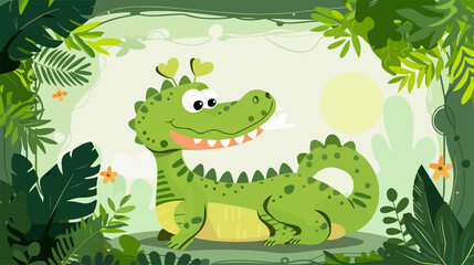 Fototapeta premium Adorable Cartoon Alligator Flat Vector Illustration