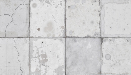 Weathered cracked white tiles with aged texture
