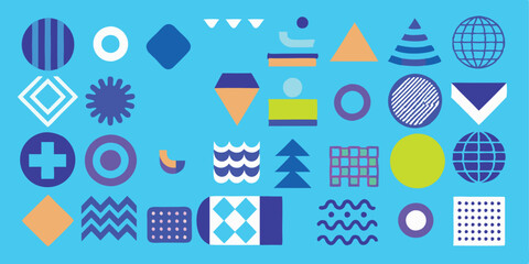 Different set of geometric shapes. Memphis design retro elements. Collection trendy halftone geometric shapes. trends designs and vintage graphics design element collection. vector file easily used.