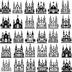 A versatile set of church icons featuring crosses, altars, and stained glass, perfect for religious websites, apps, and educational materials.