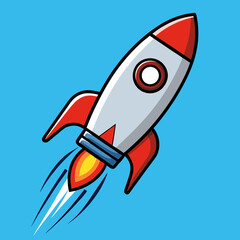 Cartoon Rocket in Flight with Vibrant Flames – Colorful Space Illustration