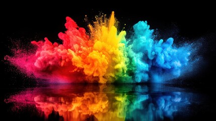 Fototapeta premium a vibrant explosion of colors, creating an enchanting and dynamic visual experience with splashes of bright hues against the black background. This captivating scene is perfect for conveying energy