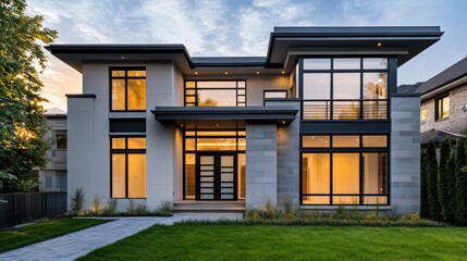 Obraz premium Modern luxury home at dusk.