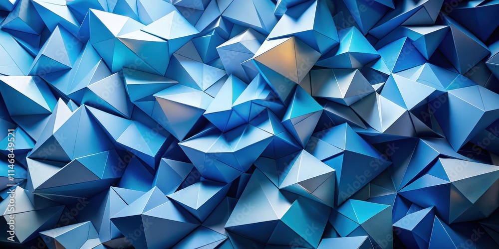 Aufkleber A mesmerizing abstract background featuring a textured array of blue and metallic triangular shapes. The geometric pattern creates an illusion of depth and movement.