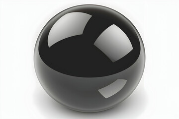 A shiny black sphere with a smooth surface, reflecting light and creating depth.