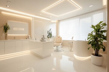 Fototapeta premium Sleek and Modern Dental Office Interior Design with Advanced Equipment and Bright Lighting