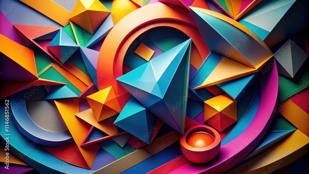 Poster A symphony of geometric shapes in vibrant hues, creating a dynamic and playful abstract composition.