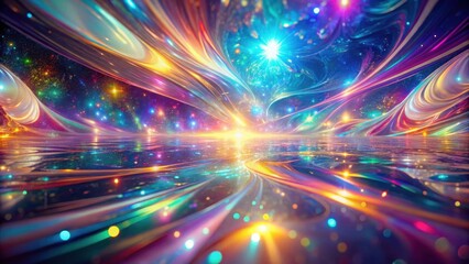 Obraz premium A kaleidoscope of colors swirls across a celestial horizon, reflecting the twinkling lights of a vast and distant galaxy.