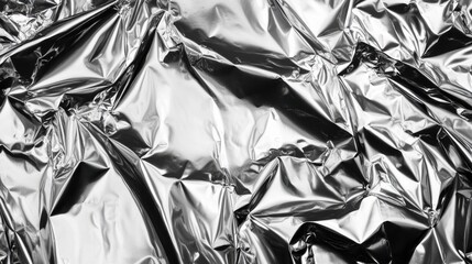 Crumpled and Shiny Metallic Foil Background Creating Texture and Reflective Surface for Design and Crafts Use in Various Creative Projects and Presentations