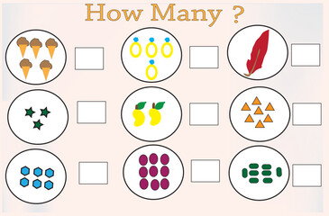 Counting the worksheet for kids. Educational game for kids.