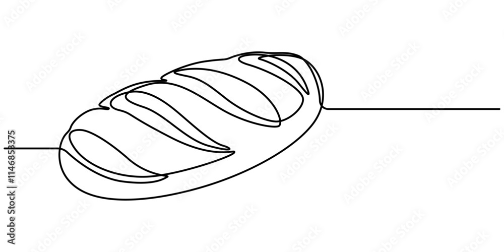 Poster bread one line drawing, one continuous line drawing of long loaf bread. simple black line sketch of 