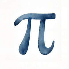 Watercolor illustration of Pi symbol in dark blue color on white background for education purposes