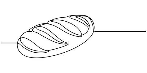 bread one line drawing, One continuous line drawing of long loaf bread. Simple black line sketch of French baguette, bakery and cafe concept good for logo. Vector illustration, Fast Food continuous. 