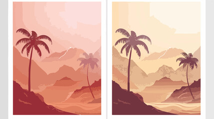 Fototapeta premium Tropical Desert Island Coast with Palms and Mountain - Serene Nature Landscape View