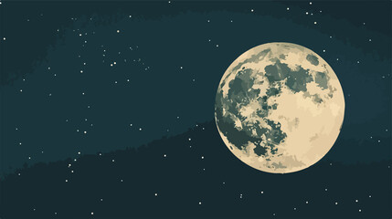 Naklejka premium Full Moon Night Cartoon Background Banner Flat Vector