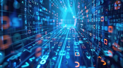 Obraz premium Digital Data Stream: A Futuristic Tunnel of Binary Code