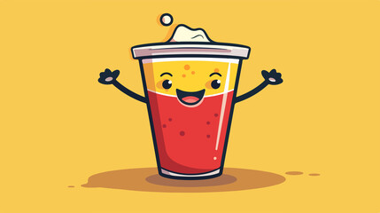 Beer Pong Cup Mascot Flat Vector Illustration
