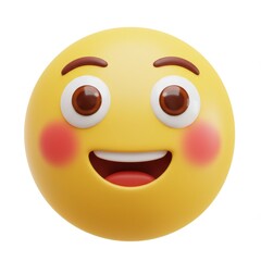 Fototapeta premium Blushing smiley face emoji with big eyes and a happy expression 3D Icon isolated on white background