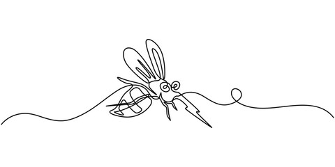 Dengue mosquito continuous one line drawing, continuous line mosquito. mosquito drawn in one line. single line vector illustration, outline pro vector illustraion.