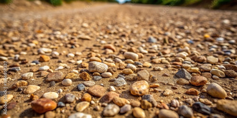 Poster a close-up view of a dirt path covered in small and large stones, showcasing the natural texture and