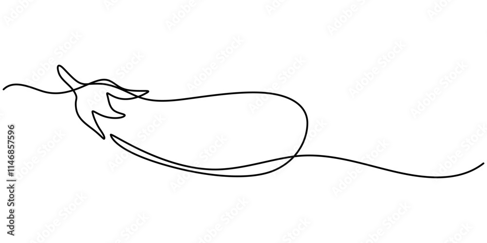 Poster continuous line drawing eggplant illustration, eggplant in continuous line art drawing style. auberg