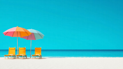 Fototapeta premium Colorful Beach Umbrellas Provide Shade on a Sunny Day at a Tropical Resort