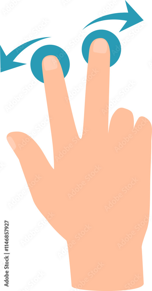 Poster cartoon hand rotating with two fingers on a touchscreen, illustrating a multi touch rotate gesture c