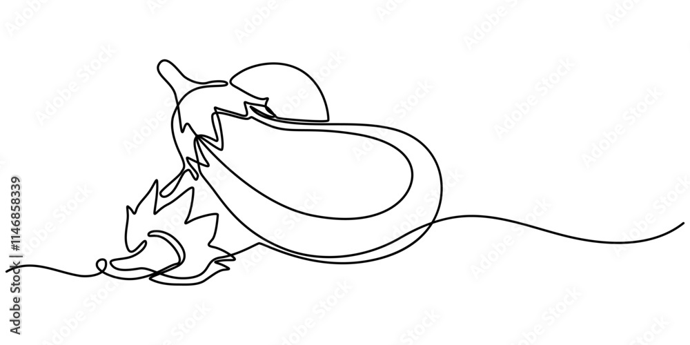 Poster continuous line drawing eggplant illustration, eggplant in continuous line art drawing style. auberg