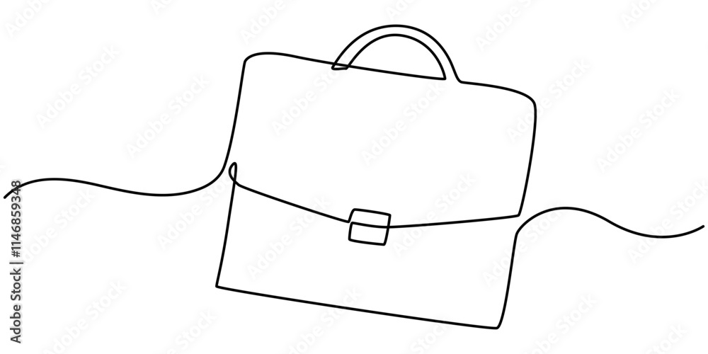 Poster suitcase working bag one line art drawing. continuous outline briefcase office bag for working, brie