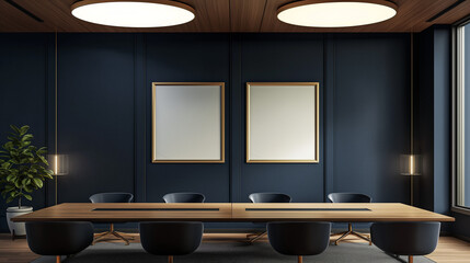 Mockup of two empty frames, modern design, mockup for advertising paintings, office